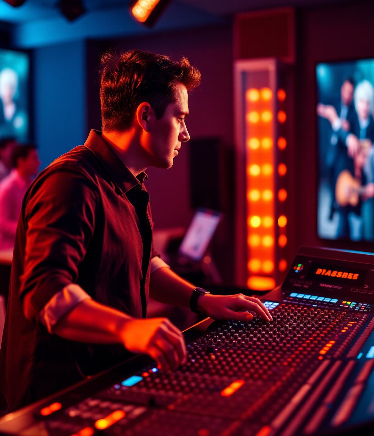 Halau Productions engineer at a live event mixing console